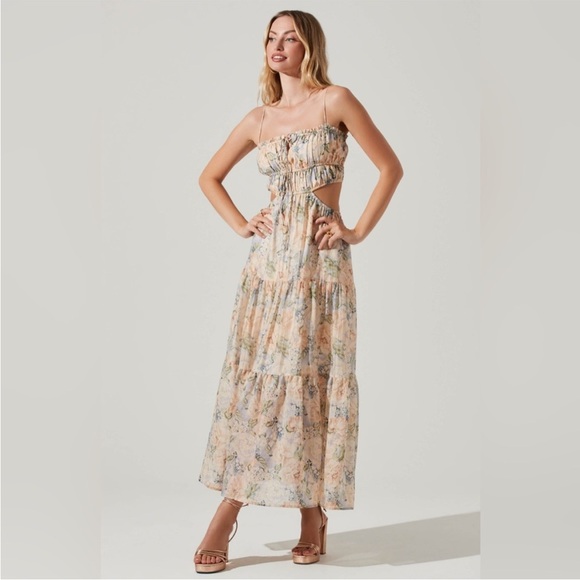 Astr Dresses & Skirts - ASTR ODINA FLORAL SMOCKED TIERED MIDI DRESS